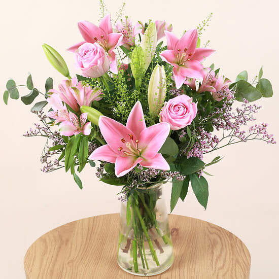 Schönes Glück: rosa Lilien und Rosen, Blumenlieferung Zug